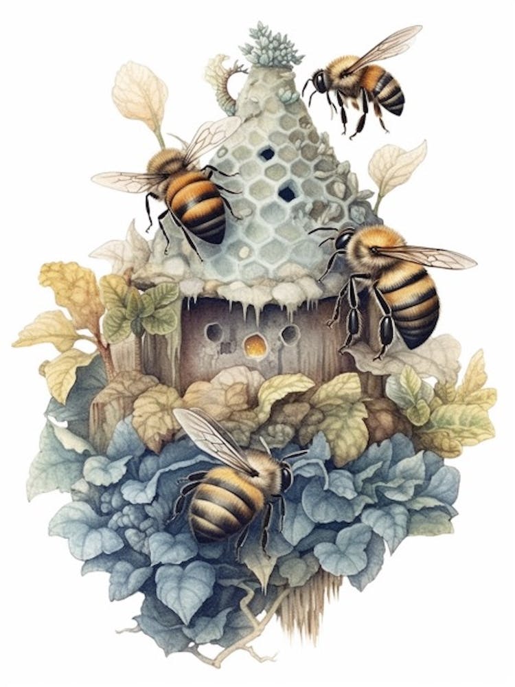 Mauerbiene Bienenstock Aquarell Illustration 3