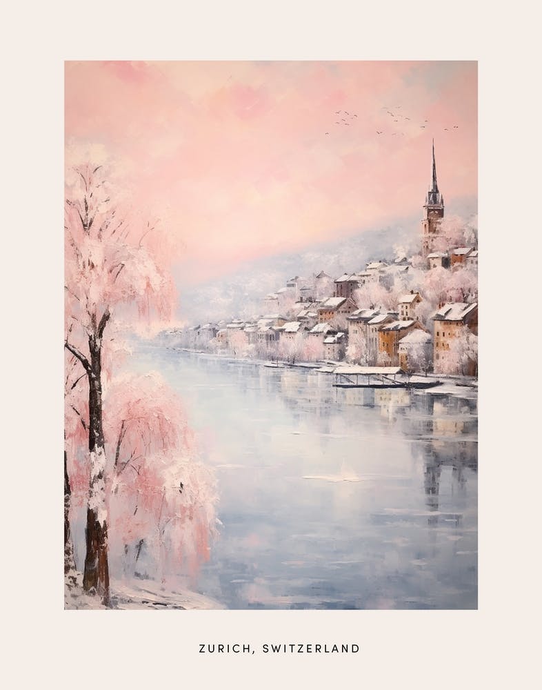 Dreamy Winter Painting Poster Zurich Switzerland 5