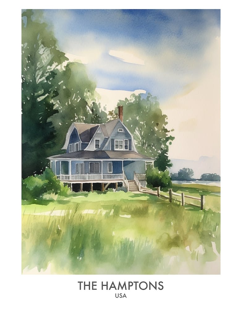 The Hamptons 5 Watercolour Travel Poster