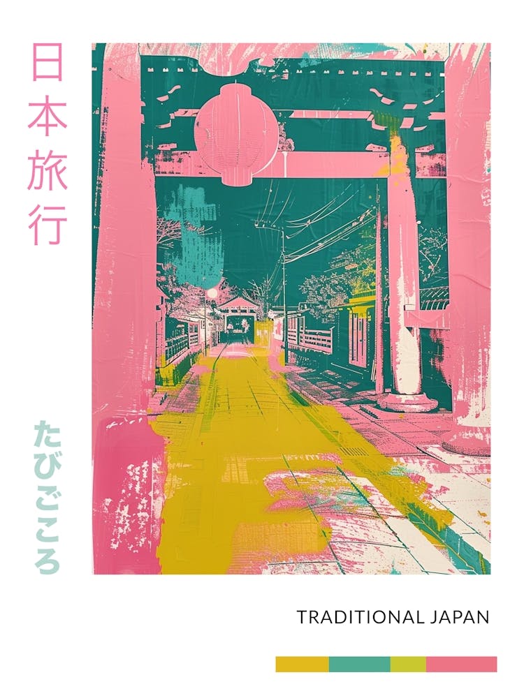 Traditional Japanese Scene Silkscreen Poster