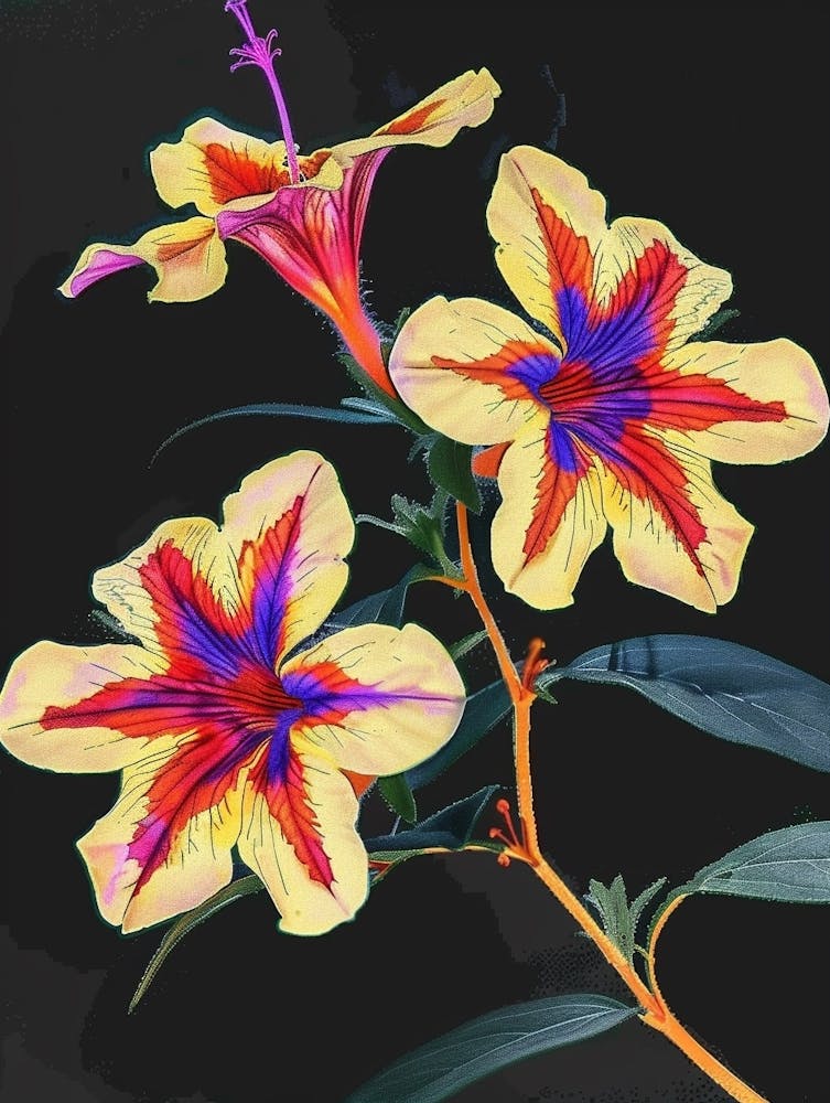 Neon Flowers On Black Petunia 1