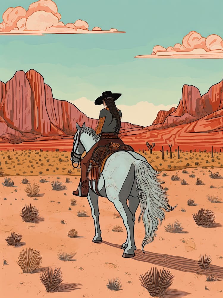 Cowgirl Riding A Horse In The Desert 12