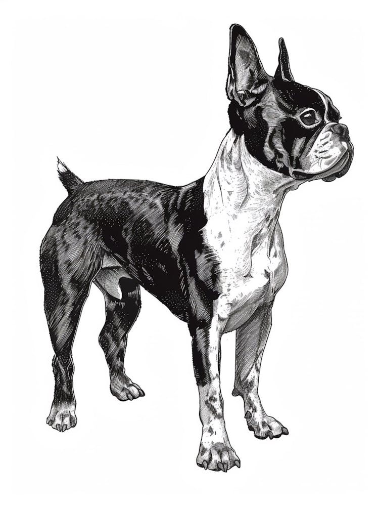 Boston Terrier Dog Line Sketch 2