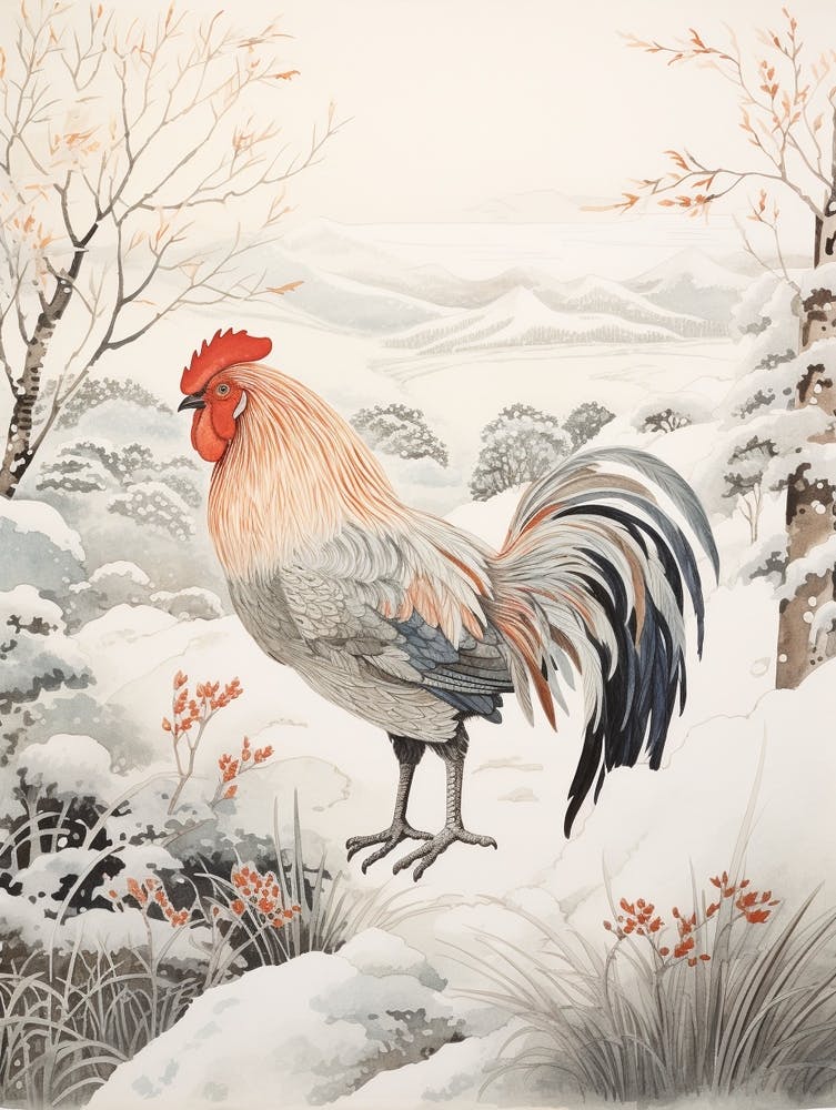Winter Bird Painting Rooster 3