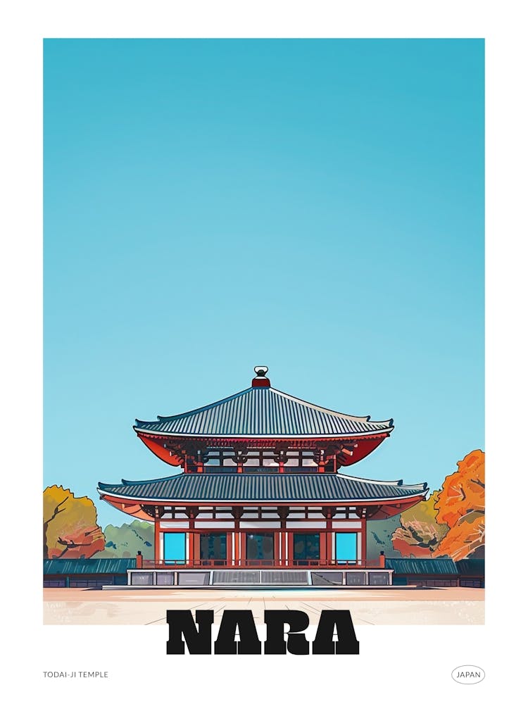 Todai Ji Temple Nara 3 Colourful Illustration Poster