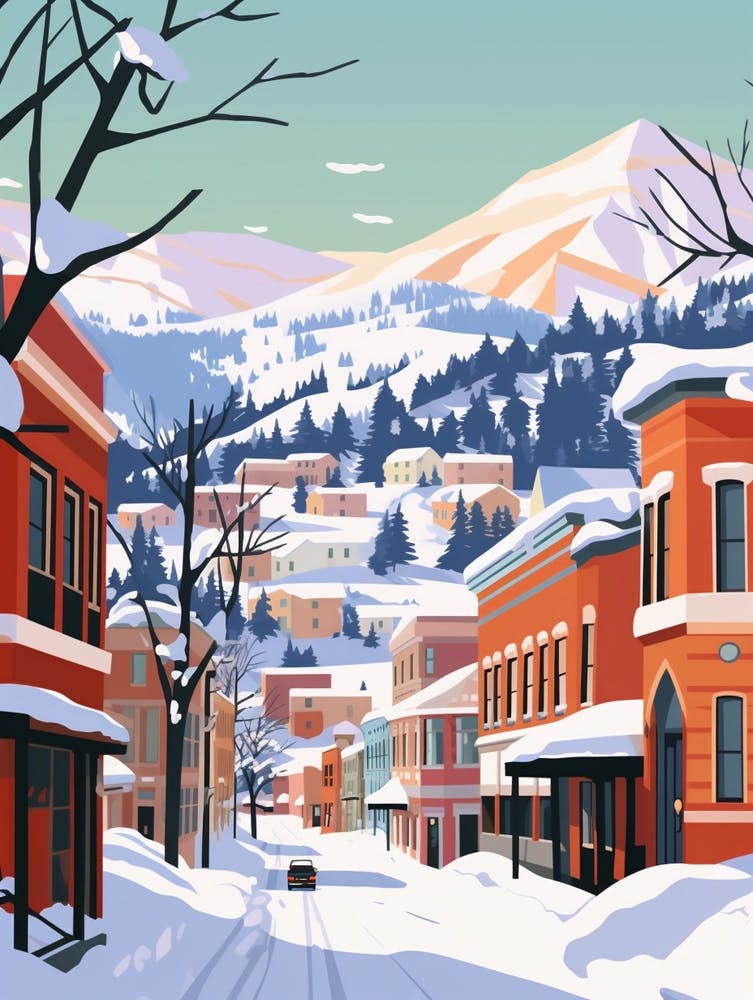Retro Winter Illustration Aspen Colorado