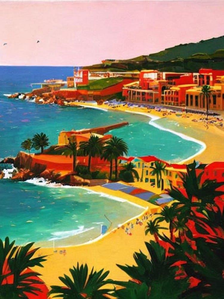 Cala Estreta Beach, Costa Brava, Spain Hockney Style