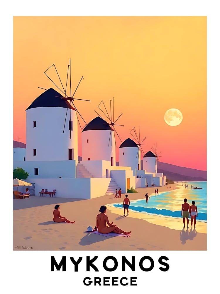 Mykonos - Greece Vintage Travel Poster 3