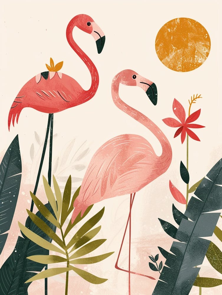 Jamess Flamingo And Heliconia Minimalist Illustration 1