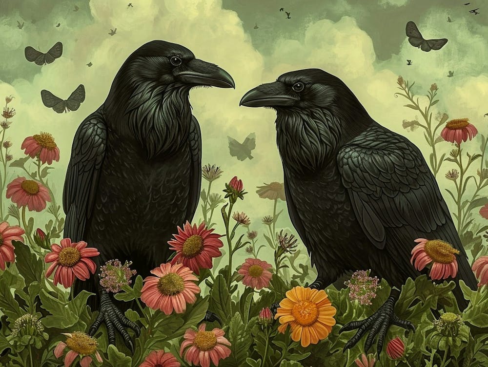 Floral Animal Illustration Raven 2