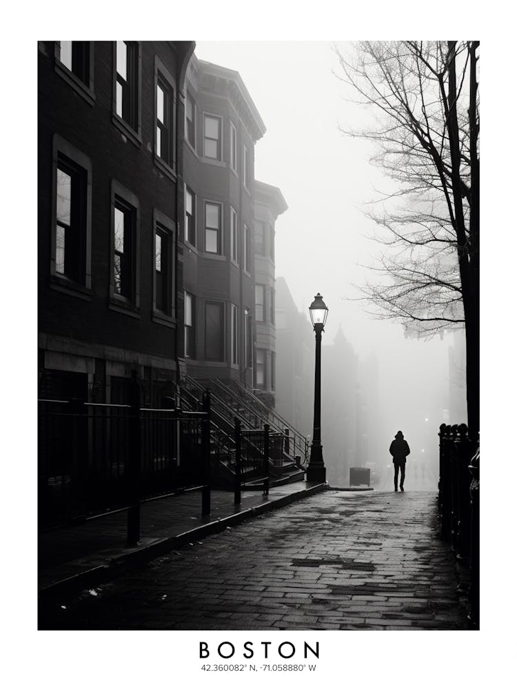 Poster Of Boston, Black And White Analogue Photograph 1