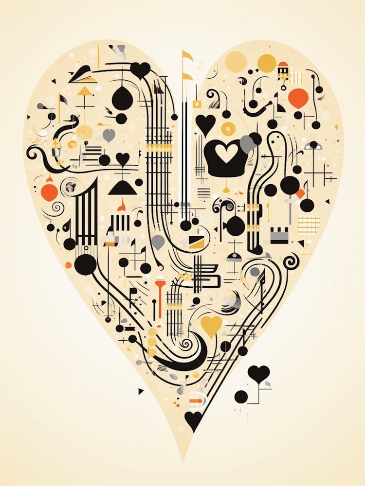 Music Themed Abstract Linework Heart