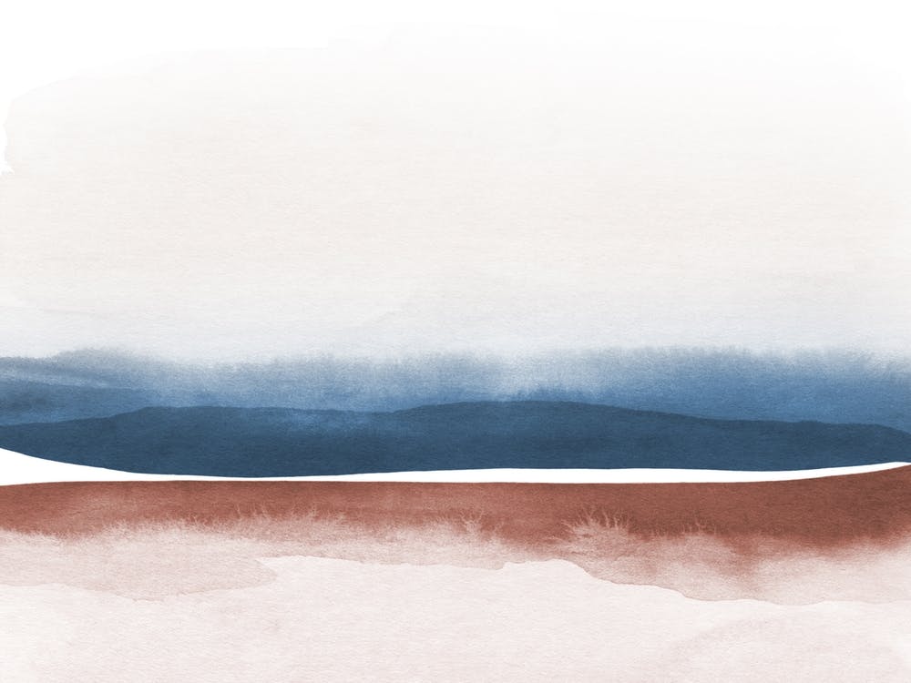 Minimal Watercolor Landscape Rust And Blue