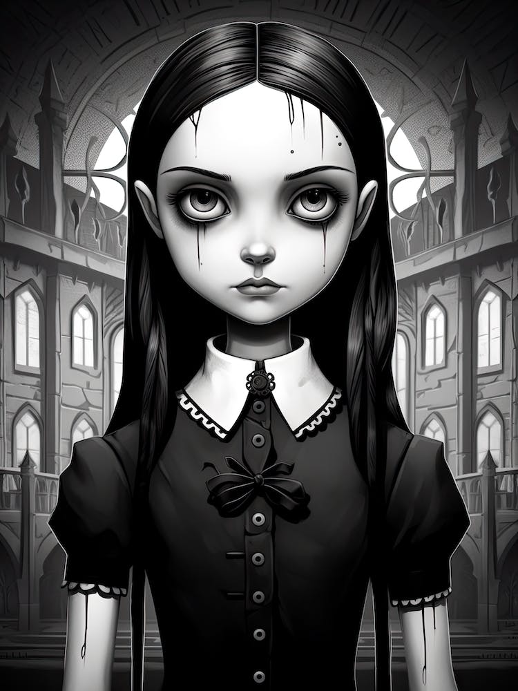 Portrait Of Wednesday Addams Line Art Dark 6 Fan Art