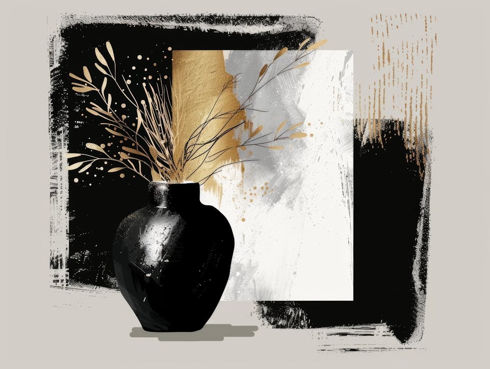 Abstract Black And Gold Painting 91