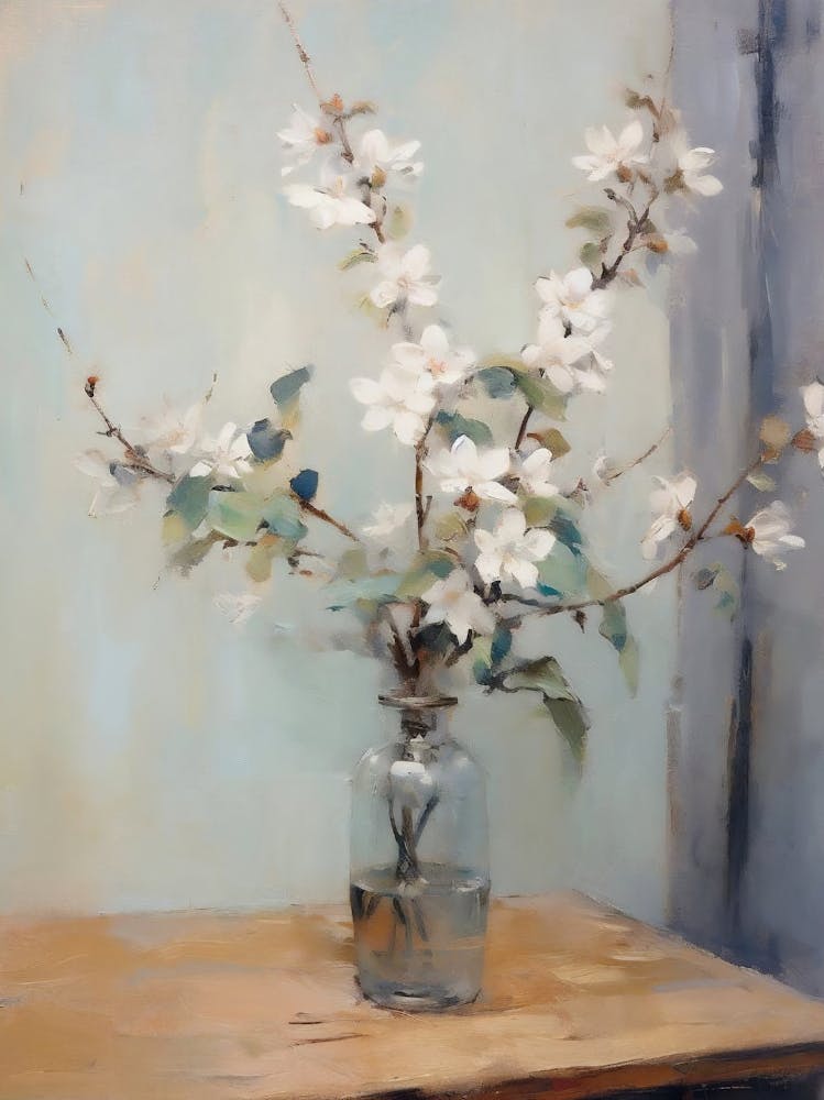 Flower Vase Still Life Painting, Vintage Kitchen Print, Neutral Flowers Oil Painting, Farmhouse Printable Decor, Antique Still Life Painting