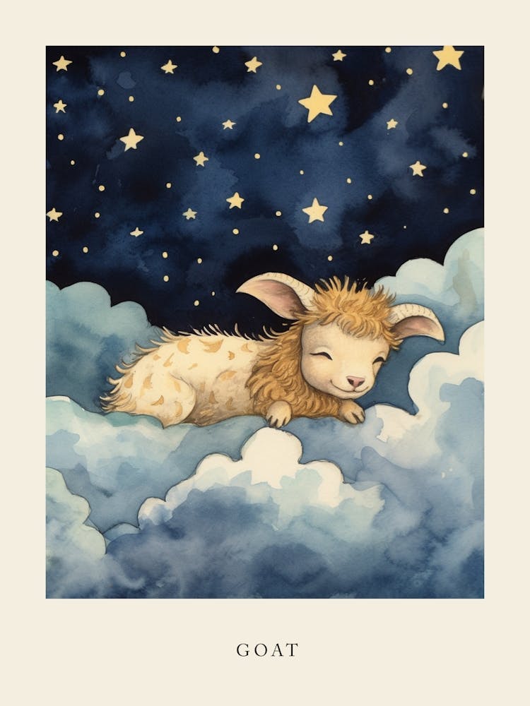 Baby Goat 2 Sleeping In The Clouds Nursery Poster