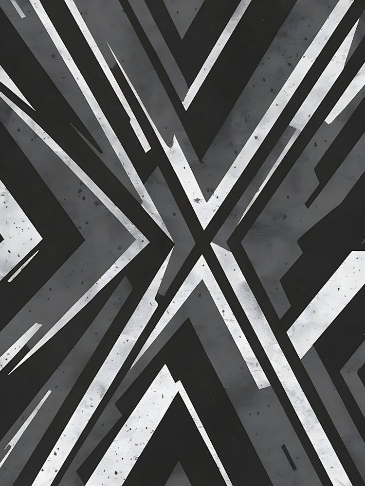 Geometric Abstract Art Edgy Angular Rough Texture Monochrome Black And White Illustration