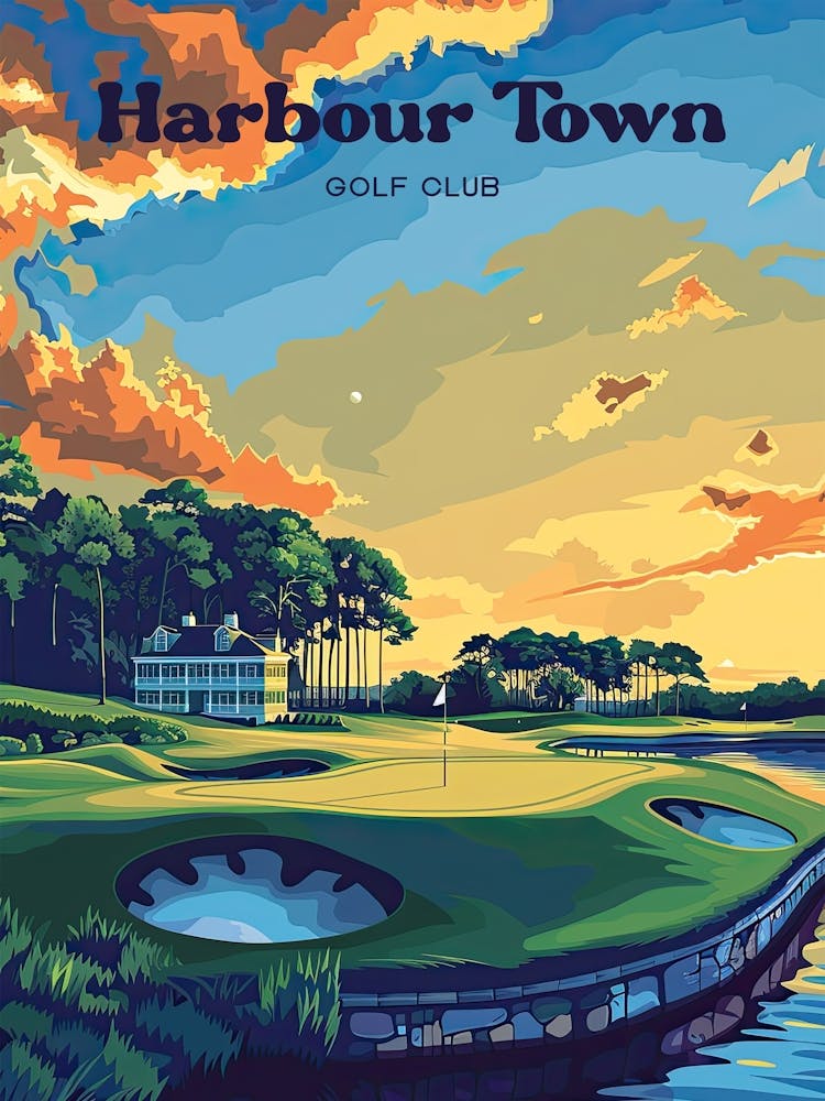 Harbour Town Golf Links South Carolina Hilton Head Travel Art Illustration
