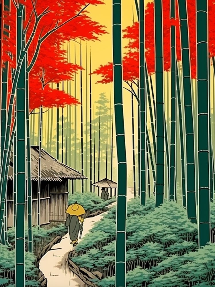 Arashiyama Bamboo Grove Japan Vintage Travel Art 4