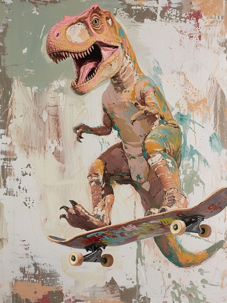 Mustard Tones Dinosaur On A Skateboard 3