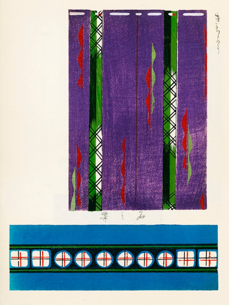 Vintage Ukiyo-e Woodblock Print Of Japanese Textile, Shima Shima, Furuya Korin (211)