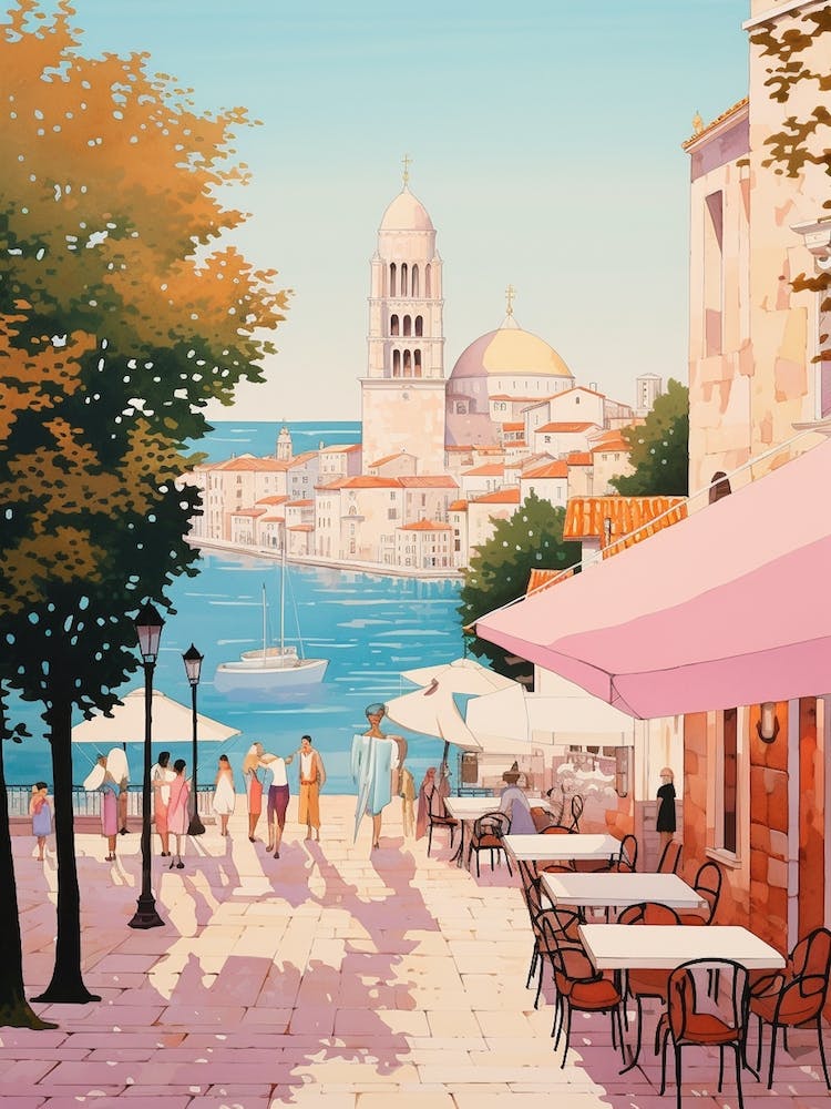 Zadar Croatia 4 Vintage Pink Travel Illustration