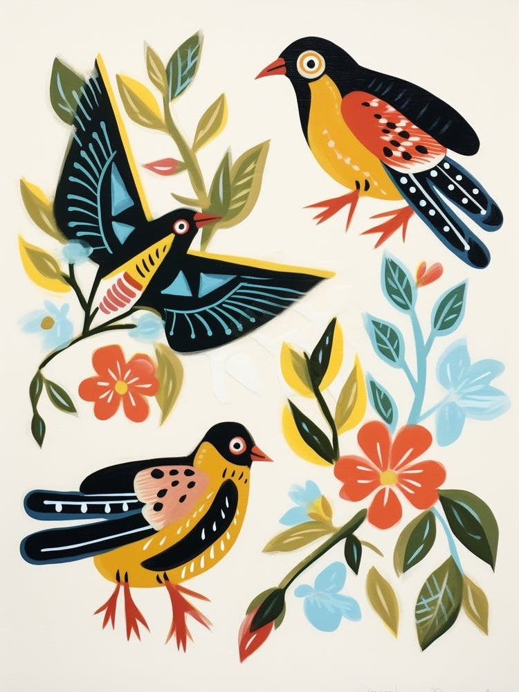 Folk Style Bird Painting American Goldfinch 3