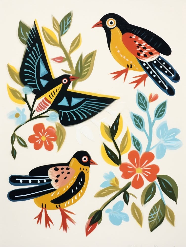 Folk Style Bird Painting American Goldfinch 3