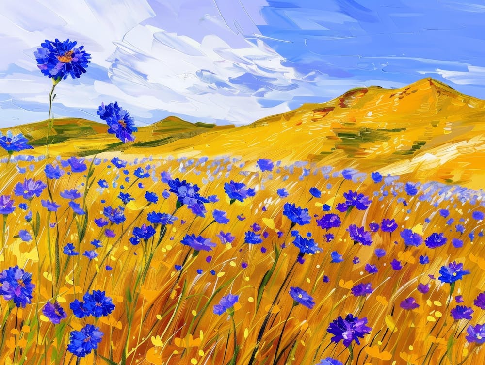 Blue Flowers In A Field
