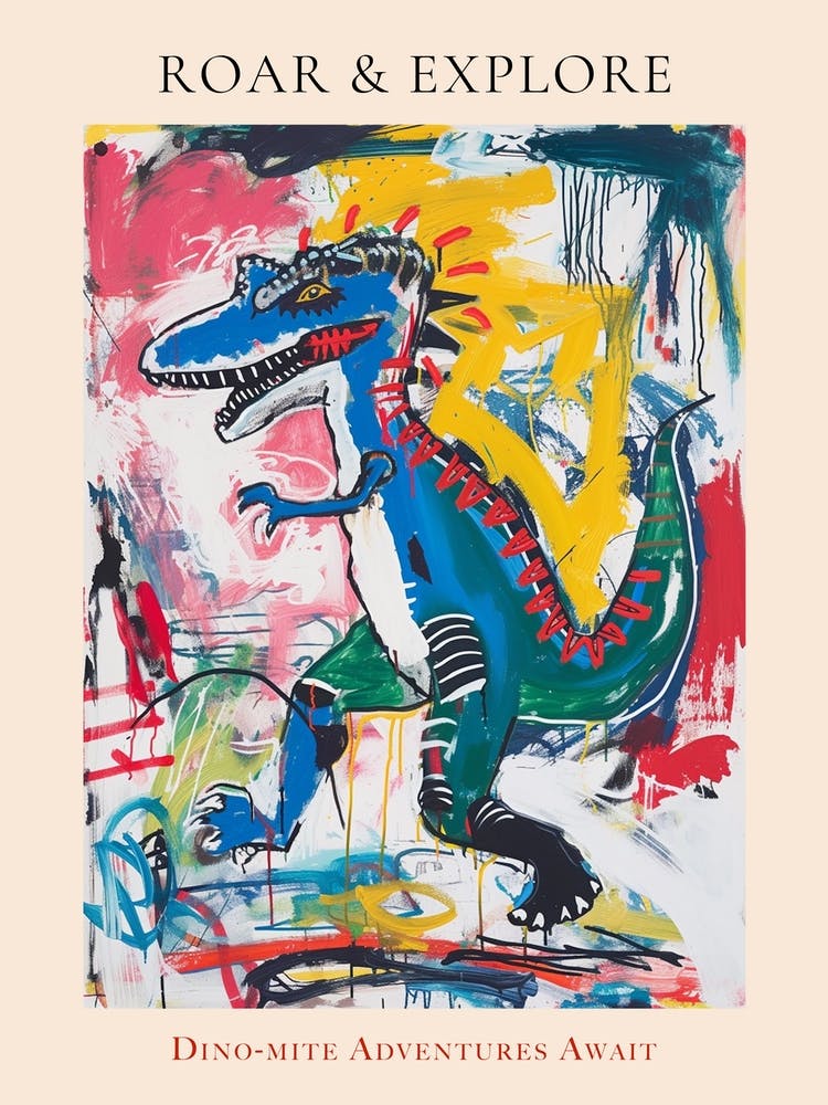 Abstract Paint Splash Primary Colour Dinosaur 6 Poster