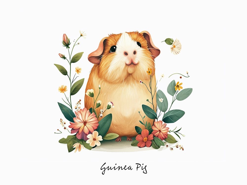 Petit Cochon d'Inde Floral 4 Affiche