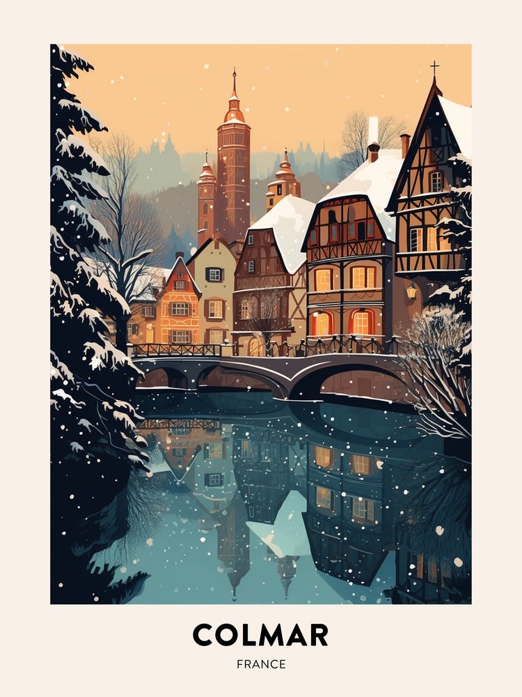 Winter Night  Travel Poster Colmar France 3