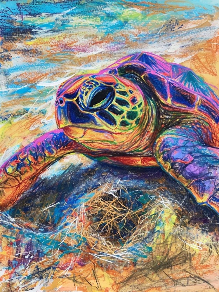 Regenbogen-Meeresschildkröte Kritzelei Am Strand