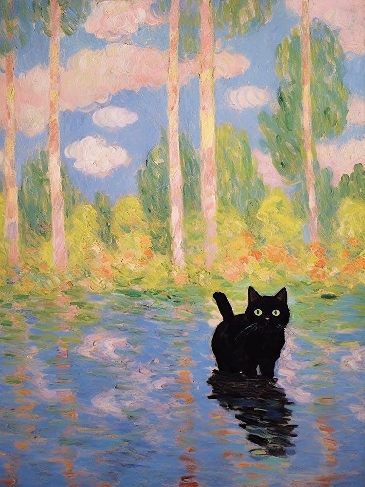 Black Cat And A Monet Inspired Landscape 2