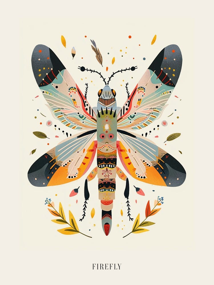 Colourful Insect Illustration Firefly 1 Poster