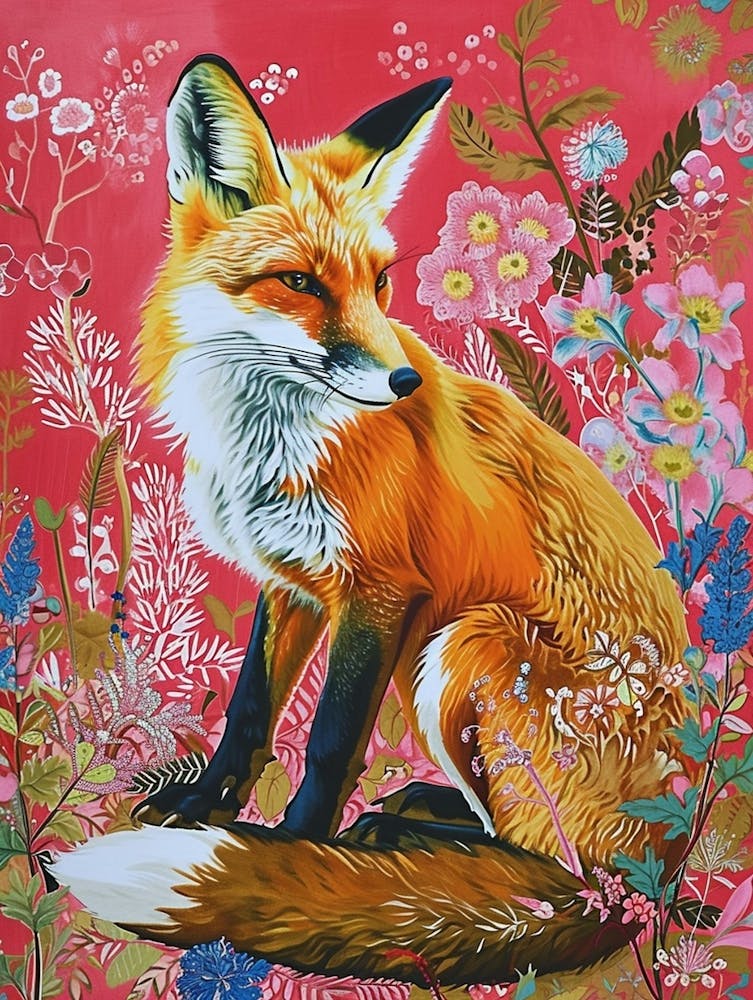Floral Animal Painting Fox 1