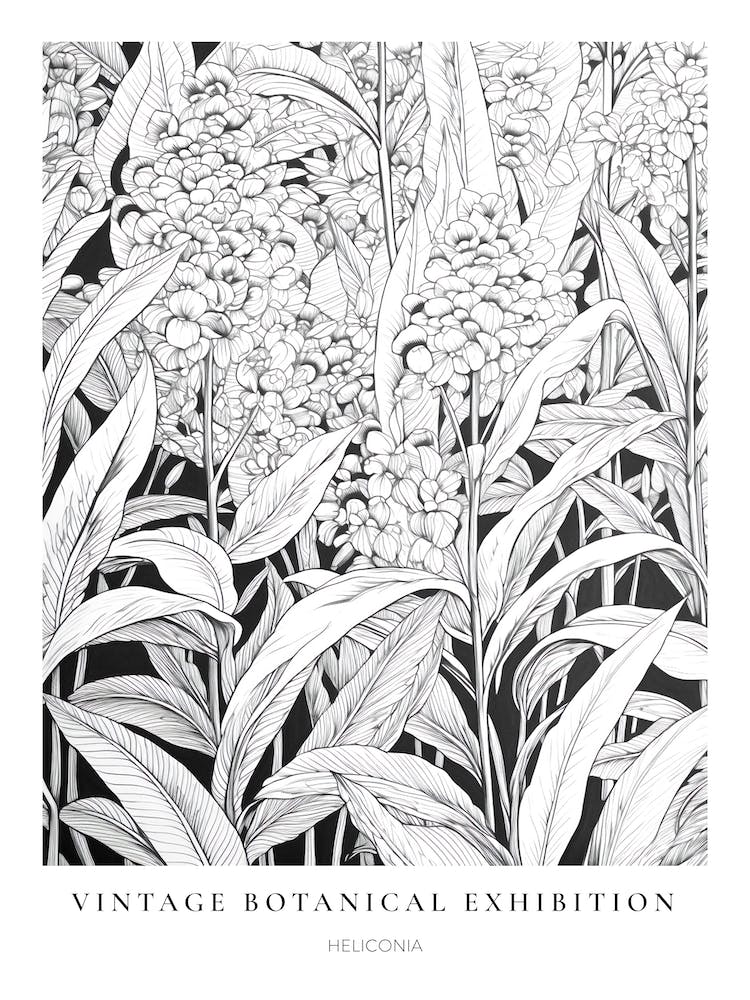 Heliconia S/W Vintage Botanisches Poster
