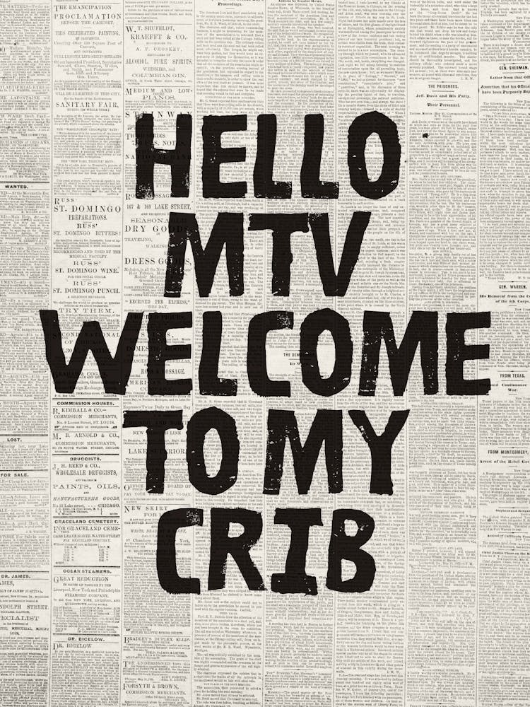 Hello MTV Welcome To My Crib Newspaper Print Retro Wall Art Funky Living Room Decor 1