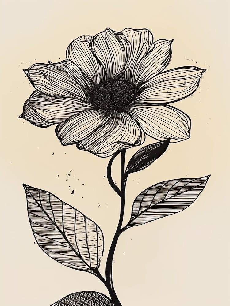 Line Art Sunflower Flowers Illustration Neutral 13