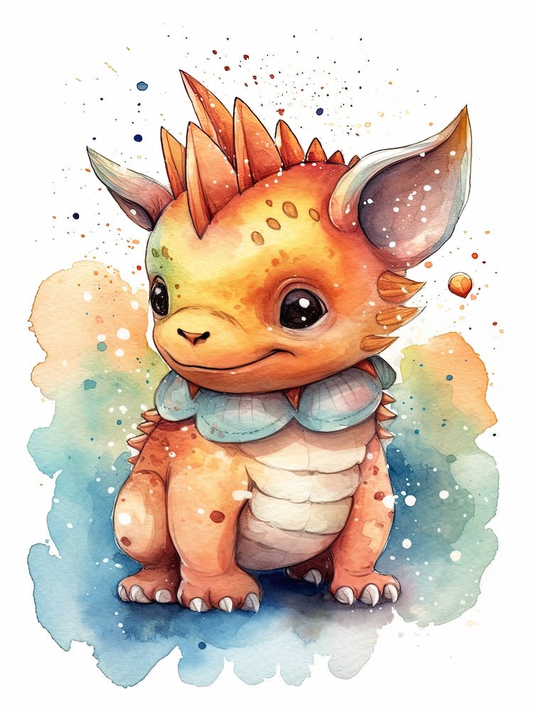Avaceratops Cute Dinosaur Watercolour 3