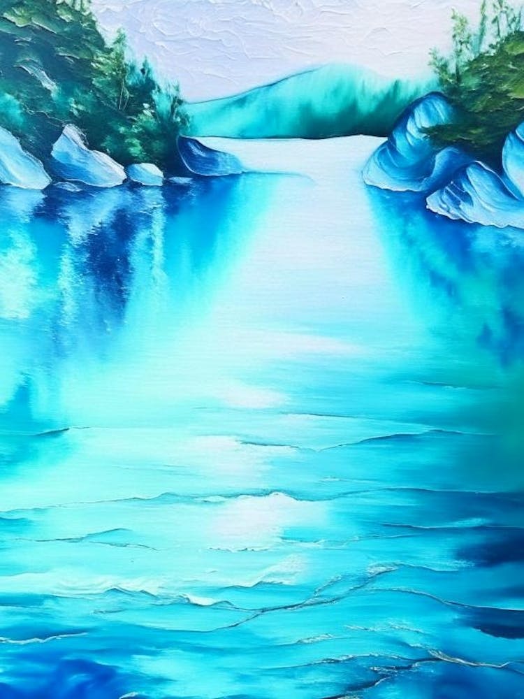 Lake Waterscape Marble Acrylic Painting 1