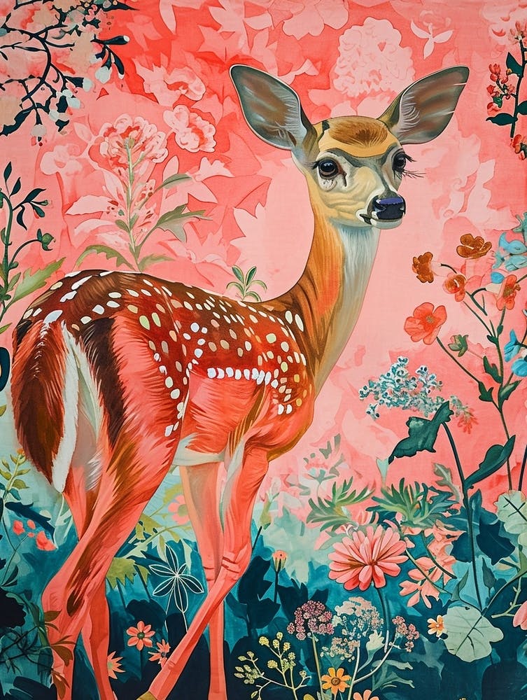 Floral Animal Painting Deer 1