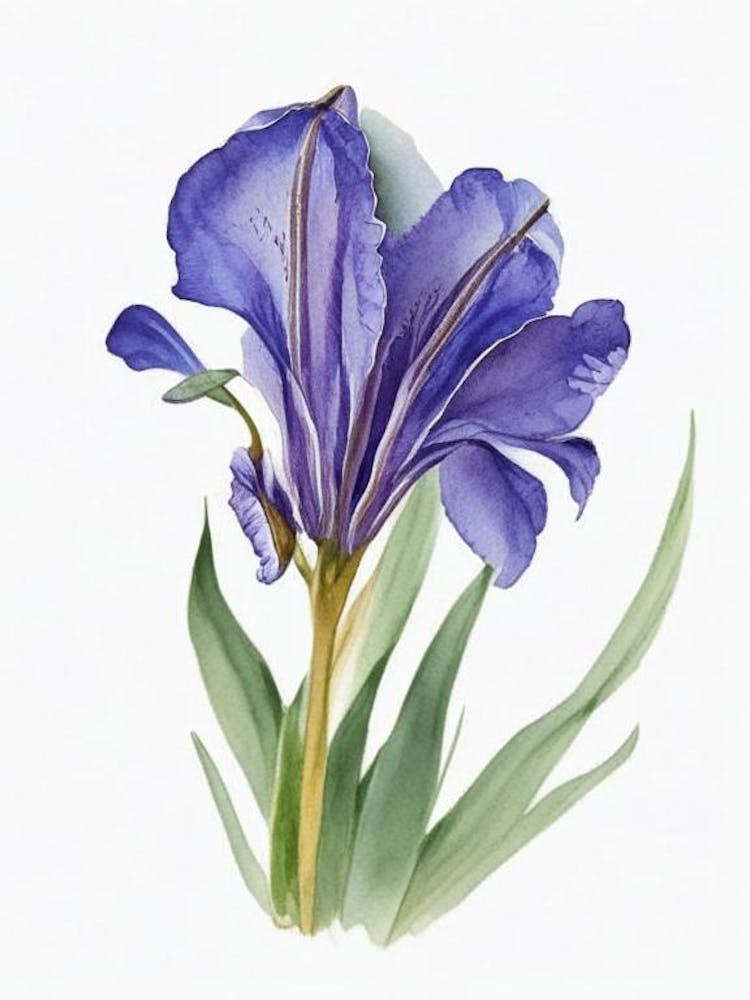 Blue Flag Iris Wildflower Watercolour 1
