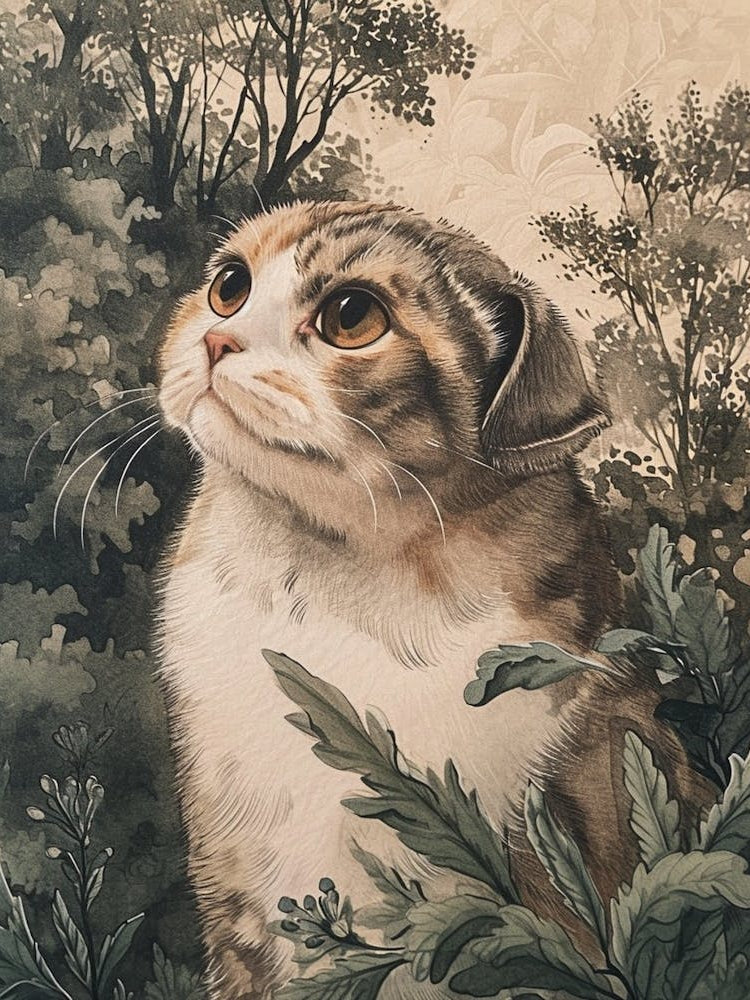 Scottish Fold Cat Japanese Illustration 3