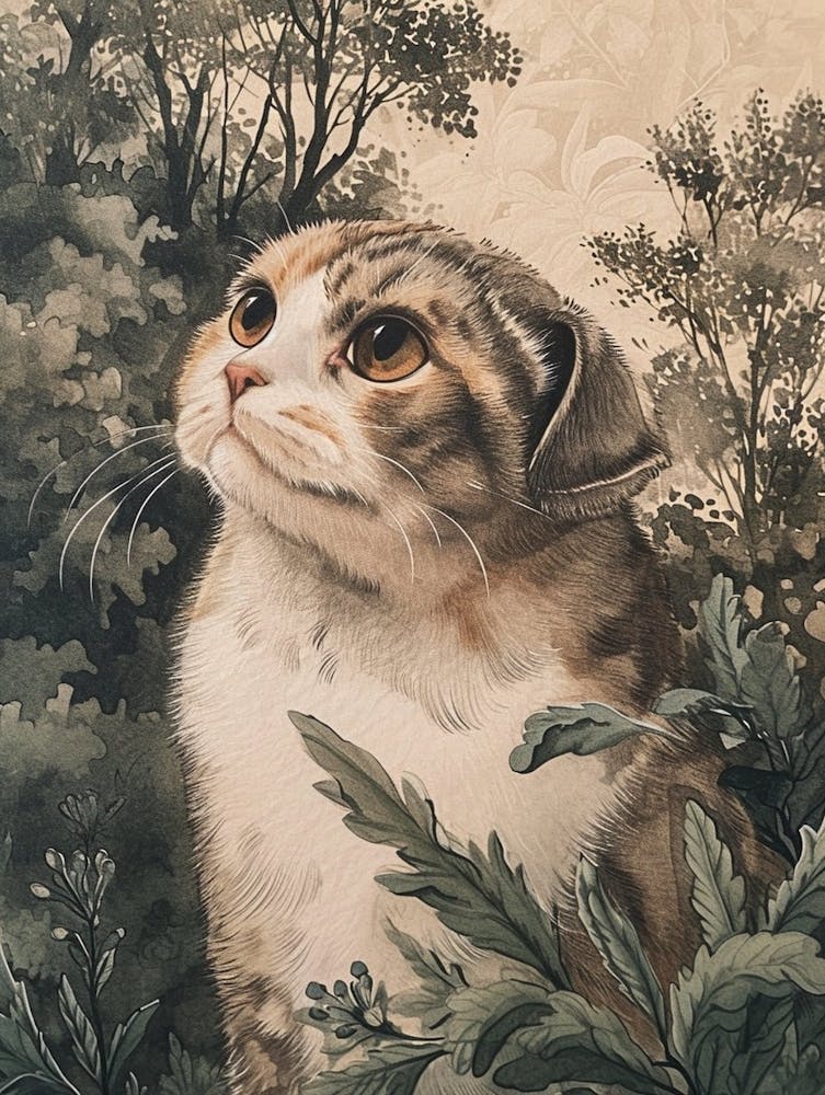 Scottish Fold Cat Japanese Illustration 3