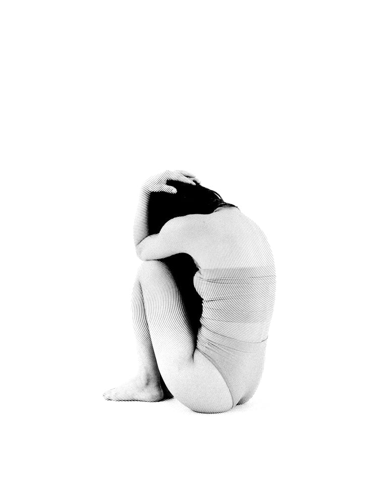 Woman Sitting On The Floor Black And White Minimalist Feminine Boho Abstract Body Positivity