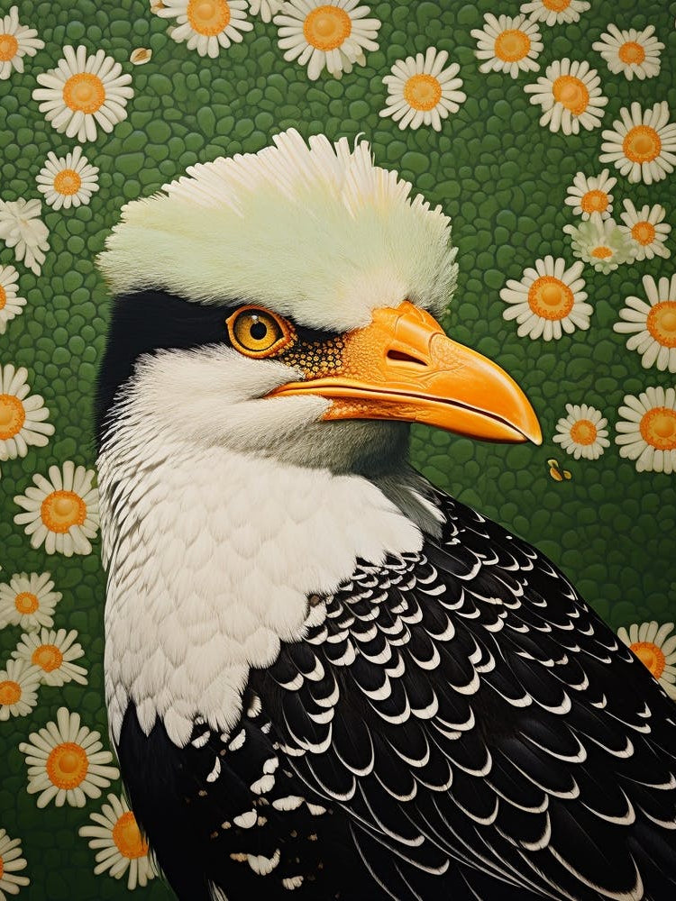Ohara Koson Inspired Bird Painting Crested Caracara 3