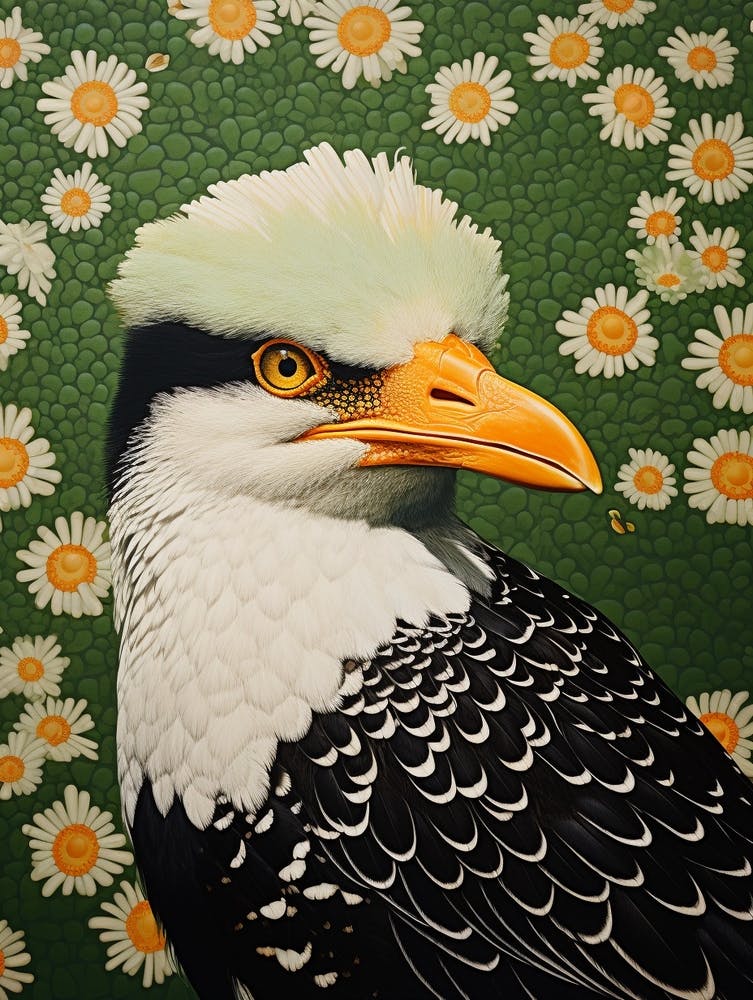 Ohara Koson Inspired Bird Painting Crested Caracara 3