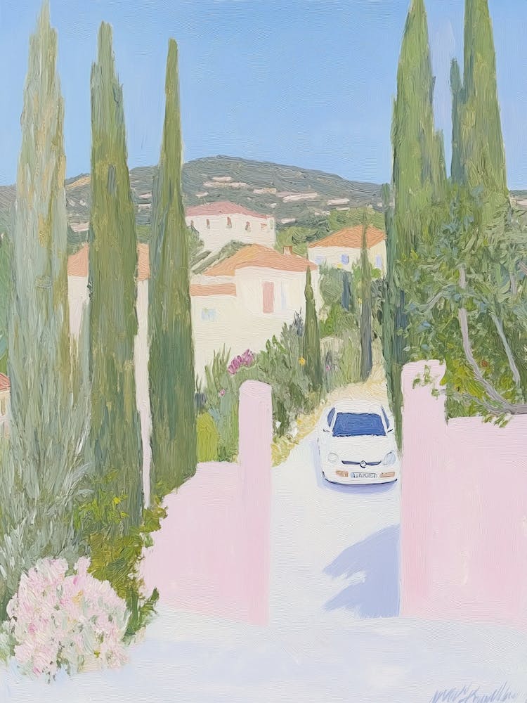 Italy Travel Art Tuscany Hills Pink House In The Hills Painting Summer